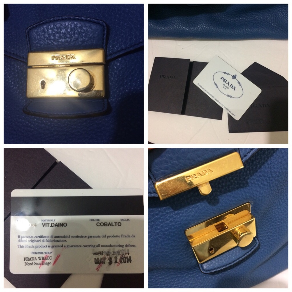 Prada Authentic Satchel Bag Pebbled Leather Blue - Picture 15 of 15